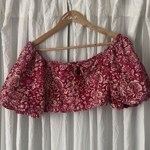Japna Burgundy Floral Crop Top